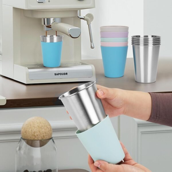 Stainless Steel Sippy Cup, 5-Pack Kids & Toddler Cups with Silicone Sleeves and Straws, Dishwasher Safe, 12 Oz Kids Tumblers For Travel or At Home - Image 3