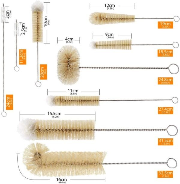 Masthome 9 Pieces Bottle Brush Set, Long Handle Bottle Cleaner for Washing Narrow Neck Wine/Beer Bottle, Hummingbird Feeder, Baby Bottle, Sports Bottle, Thermos, Flask - Image 2