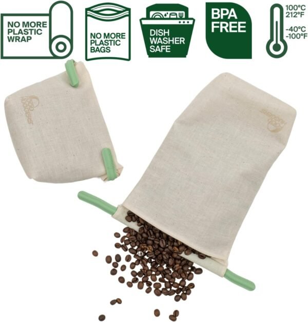 Food Huggers Sustainable Coffee Storage| Bulk Bean Bag | Eco-Friendly, Zero-Waste | BPA-Free, Dishwasher Safe Silicone | Ideal for Groceries, Food | Reusable, Large (1pc) - Image 2