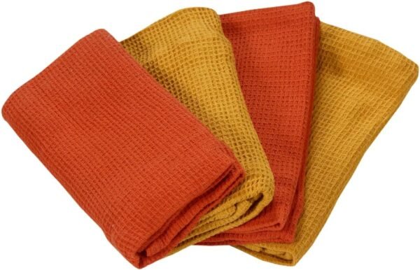 ACCENTHOME 100% Cotton Waffle Weave Kitchen Towel Set of 4 Super Soft Absorbent Tea Towels | Durable Cleaning Dish Cloths & Quick Drying Dishes Rags 18x26 inches in Rust/Mustard Color - Image 4