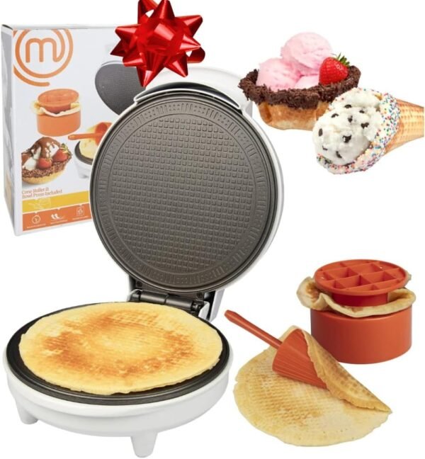 MasterChef Waffle Cone and Bowl Maker- Includes Shaper Roller and Bowl Press- Homemade Ice Cream Cone Baking Cookie Iron Machine, Fun Kitchen Appliance for Sundae Parties & Holiday Gift Giving