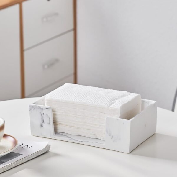 Marble White Napkin Holder for Bathroom, Countertop Paper Towel Dispenser for Kitchen, 10" L x 6" W for Multifold, C Fold, Trifold, Z Fold - Disposable Hand Towel Organizer, Guest Towels Holder - Image 5