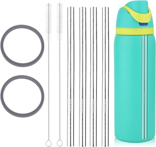 8pcs Metal Straw Replacement, Reusable Stainless Steel Straws with Straw Cleaning Brushes and Washers Seal Ring Water Bottle Gasket Compatible with Owala Water Bottle 24 oz 32 oz Accessories Parts