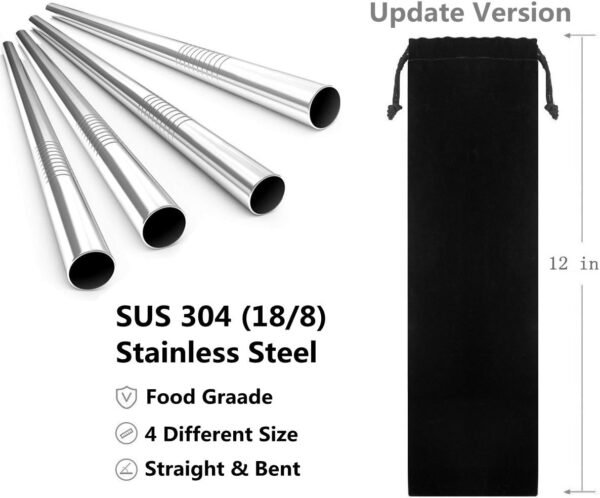 Reusable Stainless Steel Drinking Straws, 20 Pcs 4 Size - 6.3'' 7.1'' 8.5'' 10.5'', BPA Free Long Short Smoothie Drinking Curved Bent Straws with 2 Brushes and Carry Bag, Fit for 10/20/30 oz Tumblers - Image 4