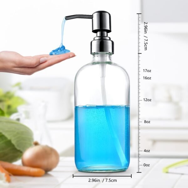 Clear Glass Soap Dispenser with 304 Stainless Steel Pump 17 oz for Kitchen Dish Soap and Bathroom Hand Soap Bottle - Image 4