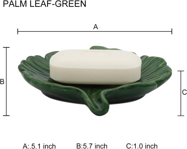 Elegant Bathroom Soap Dish, Ceramic Soap Dish Holder in Palm Leaf Style, Self-Draining Design and Used to Hold Various Small Bathroom and Kitchen Accessories - Image 6