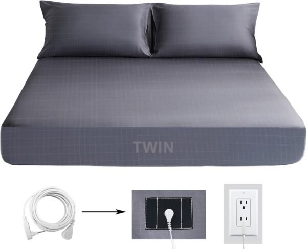 Grounding Fitted Sheet Silver Fiber Grounding Sheets Twin Grounded Bed Sheet Organic Cotton Earth Sheet with Cord (39"*75"*14",Grey)