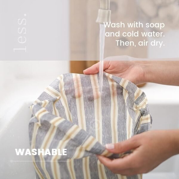 Less. Reusable Beeswax Lunch Bags, Size L (bread and produce) Zero Waste Cotton Lunch Wrap, Plastic Free Alternative Storage Bag - Image 7