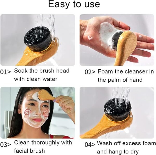 Manual Facial Cleansing Brush-Bamboo Charcoal Fiber Bristles and Wooden Handle-Skin Cleanser & Scrubber for Applying Face Mask, Acne Washing, Daily Deep Pore Cleaning - Image 4