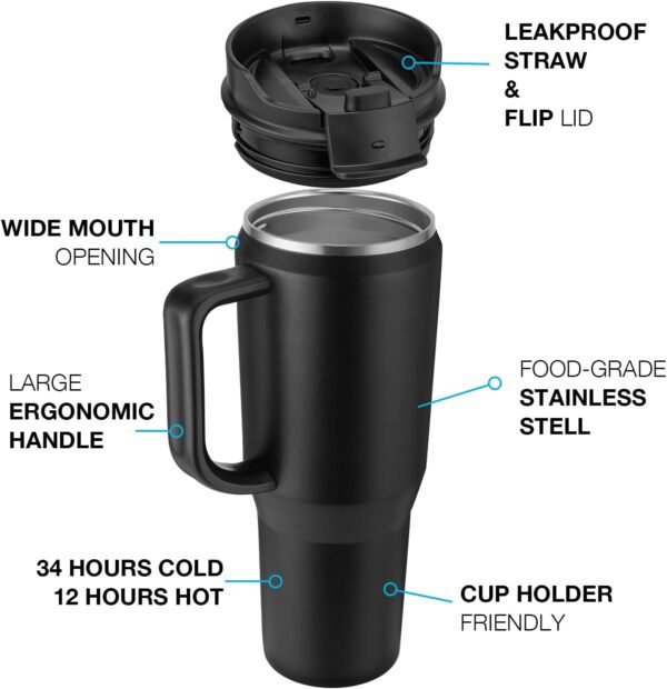 50 oz Tumbler with Handle, Insulated Tumblers with Lid and Straw, Large Metal Sports Water Bottle Jug, Thermal Stainless Steel Travel Coffee Mug Cup, Army Green - Image 3