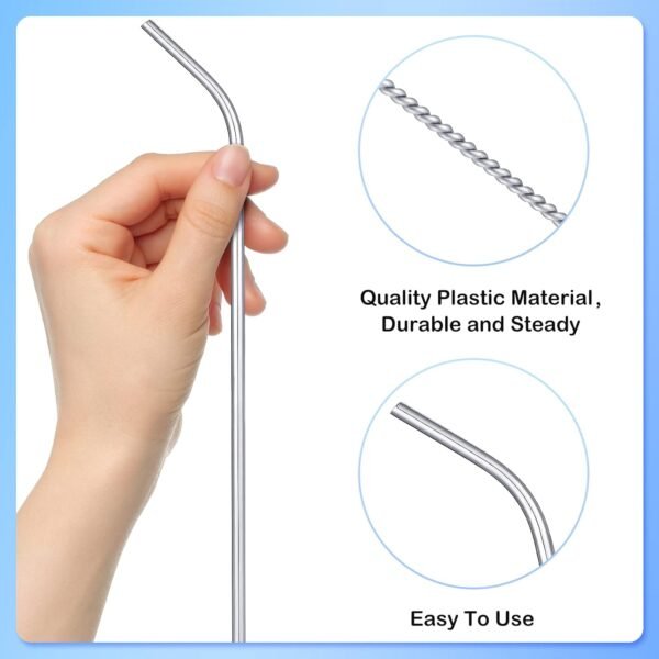 8 Pieces 14 Inch Stainless Steel Straws Long Drinking Straws for 100 oz Tumblers, Reusable Metal Drinking Straws Extra with 4 Pieces Cleaning Brush (Silver) - Image 3