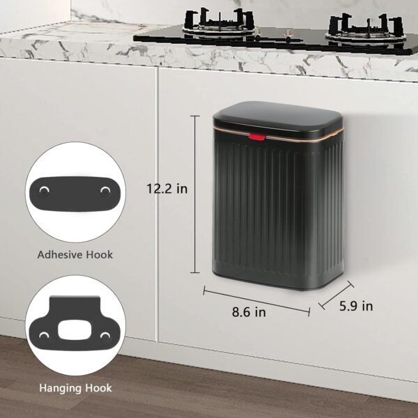 Hanging Trash Can Compost Bin with Lid for Kitchen Cabinet Door,Stainless Steel Countertop Compost Bin with Removable Inner Bucket,Wall-Mounted Kitchen Garbage Can (Black/2.1 Gal) - Image 2