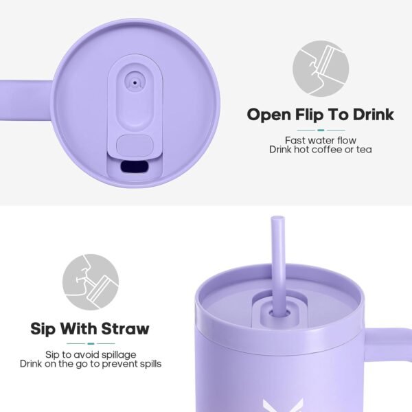 40oz Tumbler With Handle, 2-IN-1 Leak Proof Lid (Straw/Flip), Insulated Water Bottle, Stainless Steel Tumbler with Non-Slip Silicone, Wide Mouth Travel Mug Cupholder Friendly Dishwasher Safe - Image 2