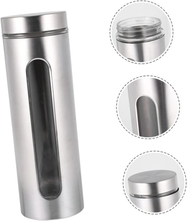 MAGICLULU 1pc Stainless Steel Storage Tank Jars with Lid Canister with Window Kitchen Storage Canisters To Go Food Containers with Lids Coffee Container Storage Container Tins Silver Glass - Image 4