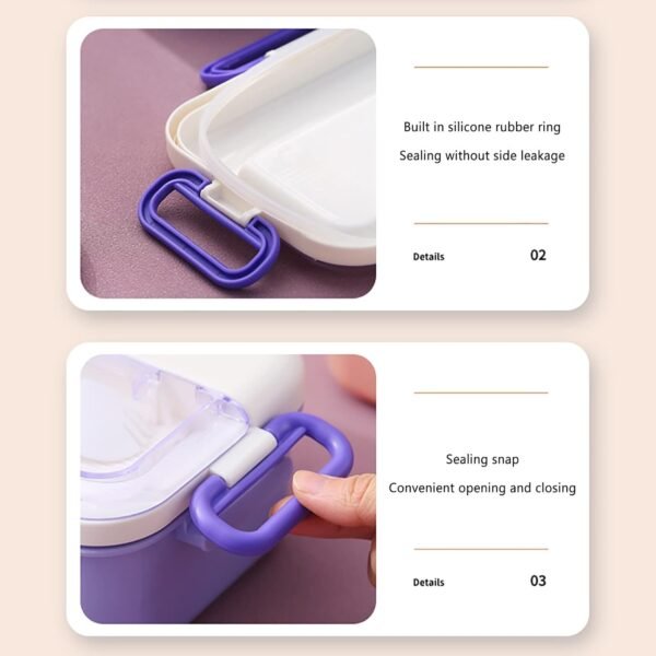 Lunch with Compartment Plastic Lunch Microwave Sealed Kids School Lunch Plate Kitchen Food Storage Container Beeswax Wraps Reusable Food Wrap Food Storage Wrap and Silicone Lids (Purple, One Size) - Image 4