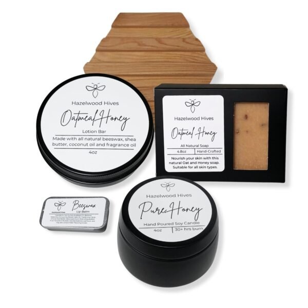 All Natural Spa Basket for Women, Bath Gift Set, Relaxing Box Women, Self Care Package, Self Care Gift, Oatmeal Honey Soap, Lotion Bar, Honey Soy Candle, Beeswax Lip Balm, Wood Soap Dish Eco Friendly - Image 8
