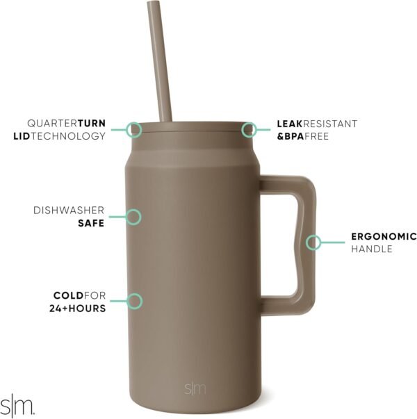 Simple Modern 50 oz Mug Tumbler with Handle and Straw Lid | Reusable Insulated Stainless Steel Large Travel Jug Water Bottle | Gifts for Women Men Him Her | Trek Collection | 50oz | Hazelnut - Image 2
