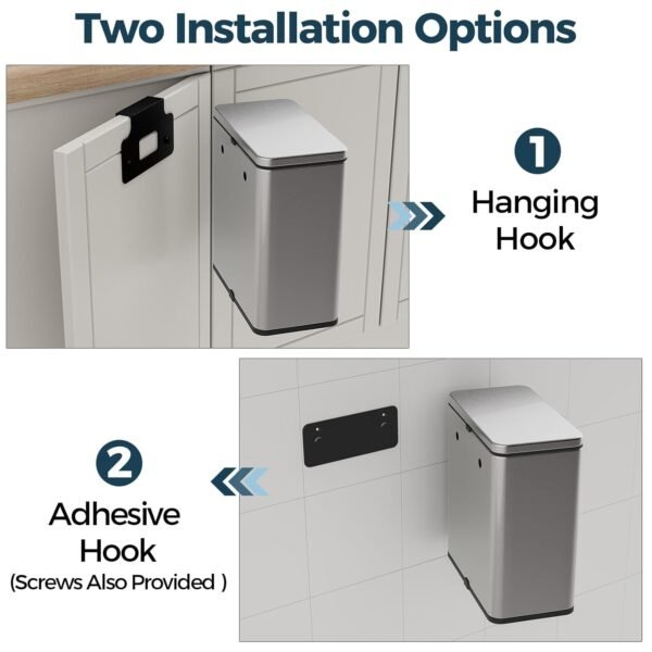 Stainless Steel Hanging Trash Can with Lid and Inner Bucket, 2 Gallon Kitchen Compost Bin for Counter Top, Under Sink or Wall Mount, Small Garbage Can for Cupboard/Bathroom/Bedroom/RV - Image 2