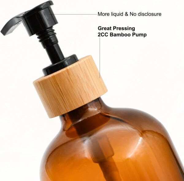 Dish Soap Dispenser Set with Bamboo Tray, Kitchen Soap Dispenser Set, Glass Matte Hand and Dish Soap Dispenser Set for Kitchen Decor-Brown - Image 2