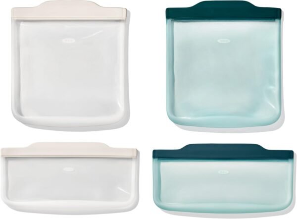 OXO Good Grips Silicone Reusable Bags – 4 Piece Lunch Set - Oat/Lagoon
