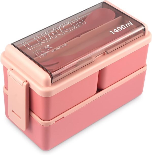 NatraProw Bento Box Adult Lunch Box, All-in-One Lunch Containers with Removable Compartments, 2 Layers Stackable Bento Lunch Box Leak Proof, Microwave Safe