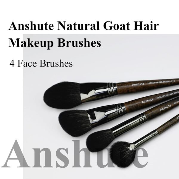 Natural Goat Hair Makeup Brushes Set of 4, Face Brushes, Professional Natural Hair Cosmetic Brushes, Beech Wood Handle. Super Soft Bristles, Variety of Brushes. - Image 2