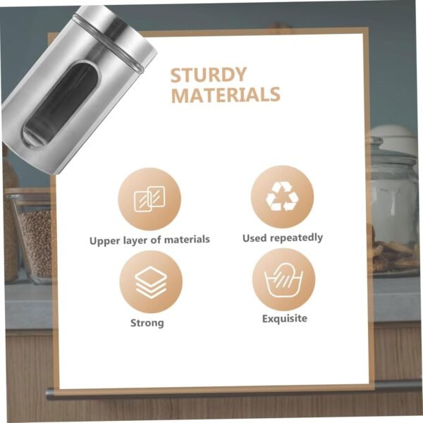 MAGICLULU 2 Pcs Stainless Steel Storage Tank Jar Coffee Canister Containers for Food Pasta Storage Seal Container Food Containers with Lids Food Canister with Window Tea Tin Silver Glass - Image 9