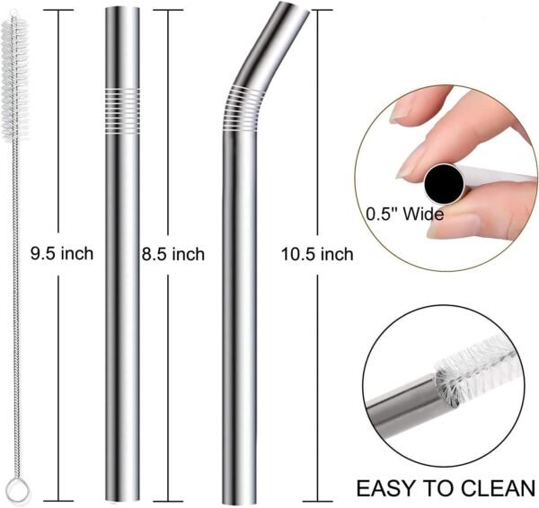 Vinaco Stainless Steel Smoothie Straws, 0.5'' Extra Wide Reusable Metal Drinking Straws for Milkshakes, Bubble Tea, Smoothie, Set of 6 Jumbo Drinks with 1 Cleaning Brush - Image 5