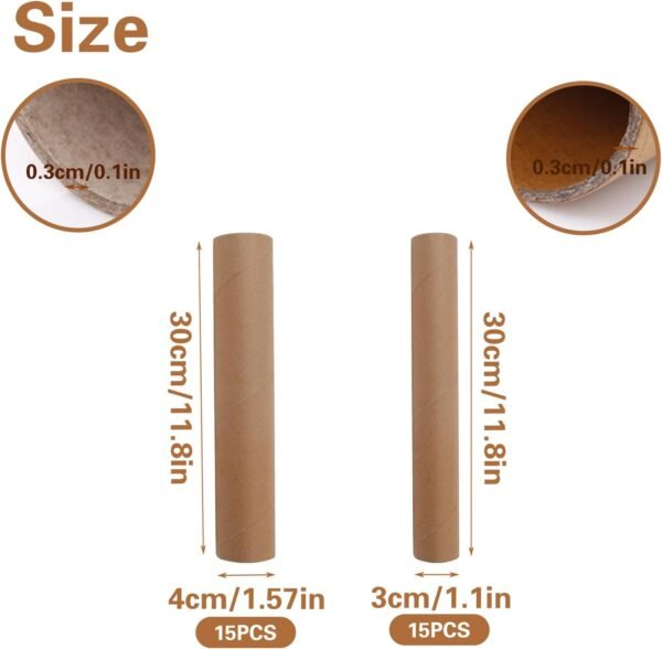 30 PCS Paper Cardboard Tube, 1.57'' and 1.18'' in Diameter Kraft Thick Paper Towel Rolls for Crafts, Empty Paper Towel Rolls for Classroom DIY Crafts Project Supplies - Image 2