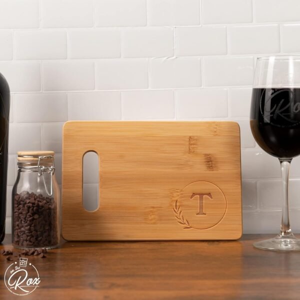 Personalized Cutting Boards - Small Monogrammed Engraved Cutting Board (T) - 9x6 Customized Bamboo Cutting Board with Initials - Wedding Kitchen Gift - Wooden Custom Charcuterie Boards by On The Rox - Image 4