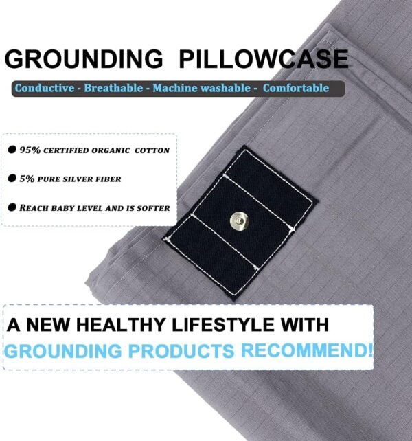 Grounding Pillowcase Queen Conductive Grounding Mat for Bed with 15ft Grounding Cord Organic Cotton Improve Sleep Gray 20x30in - Image 7