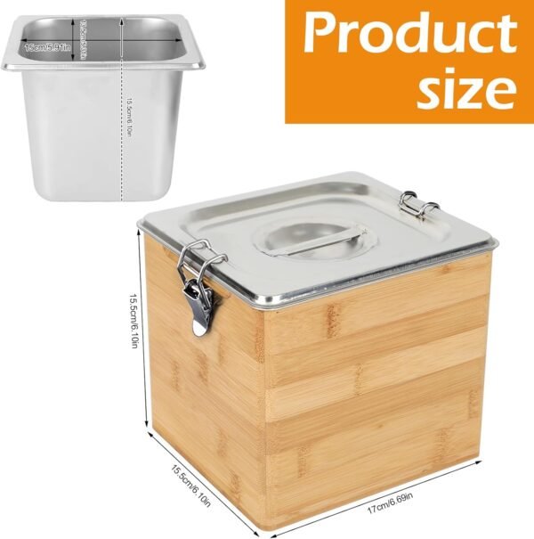 AQQHSAIN Compost Bin Kitchen with Lid Countertop Compost Bin Indoor Large Compost Bin Kitchen Odorless Smell Proof Composter Indoor with Stainless Steel Insert (Brown, 3L) - Image 2