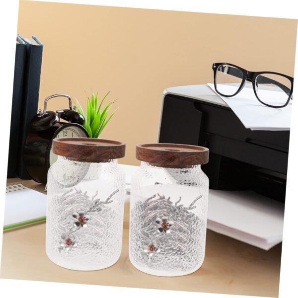 2pcs Glass Jar Containers for Food Wine Bottle with Lid Sugar Jar with Skeleton Decor Sugar Bowl Sugar Canisters Portable Tea Can Food Storage Snack Container Cereal Container Wood - Image 6