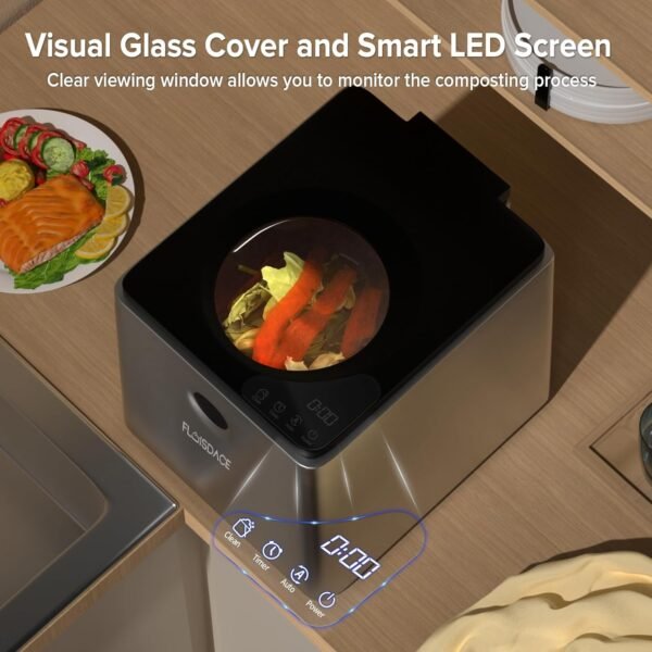 Electric Kitchen Composter, 3L Large Capacity with Visual Lid and LED Display, Turn Food Waste into Dry Compost, Intelligent Grinding Level Auto Stop, Low Noise, Automatic Cleaning - Image 8