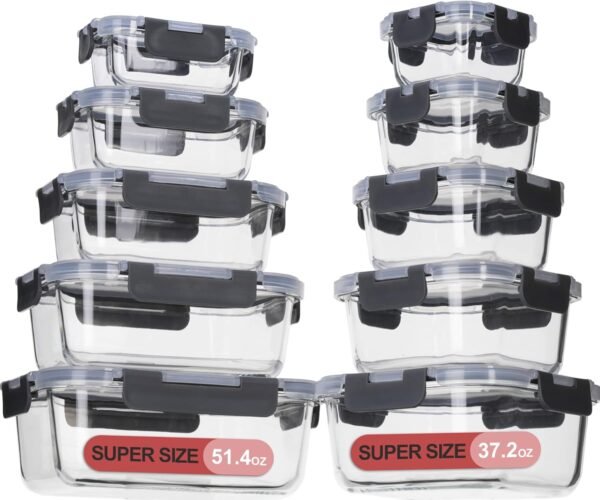 Glass Food Storage Containers with Lids Airtight, Glass Meal Prep Containers for Lunch, Glass Container Set, BPA Free（20 Pieces） - Image 8
