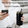 AGH 16oz Stainless Steel Can Tumbler with Lids and Straws,Double wall Golden Electroplate Drinking Can Cups,Reusable Water Tumbler with Lids For Ice Coffe Smoothie Juice,Black,4pack. - Image 6