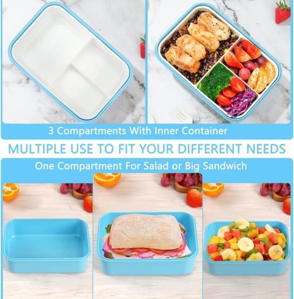 LOVINA Bento Boxes for Adults - 1100 ML Bento Lunch Box Container For Kids With Spoon & Fork - Durable Perfect Size for On-the-Go Meal, BPA-Free and Food-Safe Materials(Blue) - Image 6