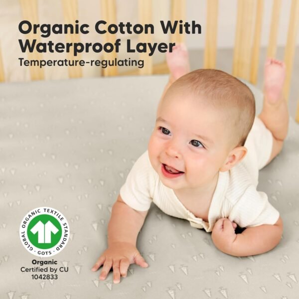 2-Pack Waterproof Crib Sheets for Girl, Boy - Organic Cotton 52X28 Fitted Crib Sheets Neutral,Crib Mattress Protector Sheets,Soft Toddler Bed Sheets,Washable Infant Fitted Baby Crib Sheets(Pine Grove) - Image 2