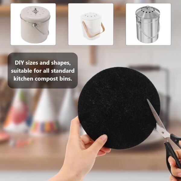 Charcoal Filters for Kitchen Compost Bin, 6 Pack Compost Filters for Countertop Bin Pail Replacement, Activated Charcoal Home Bucket Refill Sets, Round 6.7 Inch - Image 5