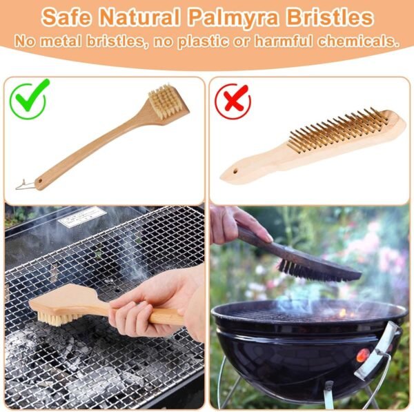 Wood Grill Brush, Grilling Accessories for Outdoor Grill, BBQ Grill Cleaner Brush with Long Wood Handle, Safe Grill Cleaner Brush Works for All Grill Types, No Metal, No Plastic - Image 4