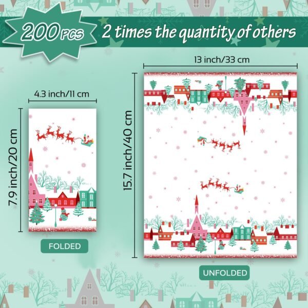 Vimorco Napkins Disposable Cloth Napkins, 200 Pack Guest Paper Towels, Cocktail Napkins Soft Absorbent Party Napkins Wedding Napkins for Kitchen, Dinners, New Year Party, Santa Claus Gift Snowman - Image 2