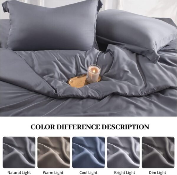 NEXHOME PRO Duvet Cover Queen, 100% Viscose derived from Bamboo, Organic Natural Buttery Soft Breathable, Cooling Duvet Covers, 1 Duvet Cover and 2 Pillowcases, 90"x90" (Light Grey) - Image 2