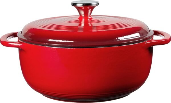 Lodge 4.5 Quart Enameled Cast Iron Dutch Oven with Lid – Dual Handles – Oven Safe up to 500° F or on Stovetop - Use to Marinate, Cook, Bake, Refrigerate and Serve – Island Spice Red - Image 2