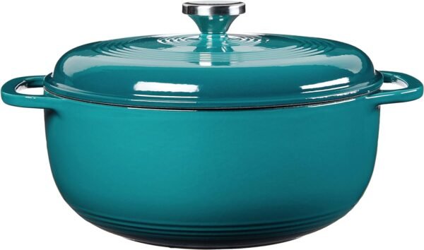Lodge 6 Quart Enameled Cast Iron Dutch Oven with Lid – Dual Handles – Oven Safe up to 500° F or on Stovetop - Use to Marinate, Cook, Bake, Refrigerate and Serve – Lagoon - Image 2