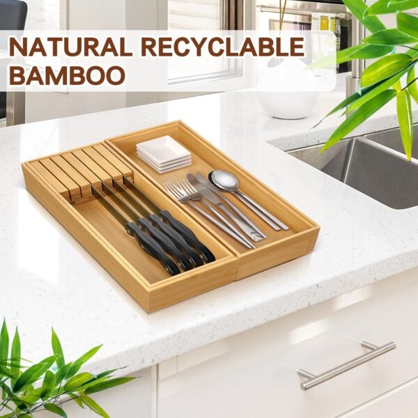 Bamboo Drawer Organizer, Bamboo Storage Box, Knife Drawer Organizer, Multifunctional Wooden Drawer Organizer 15" x 6" x 2" Set of 2 - Image 6