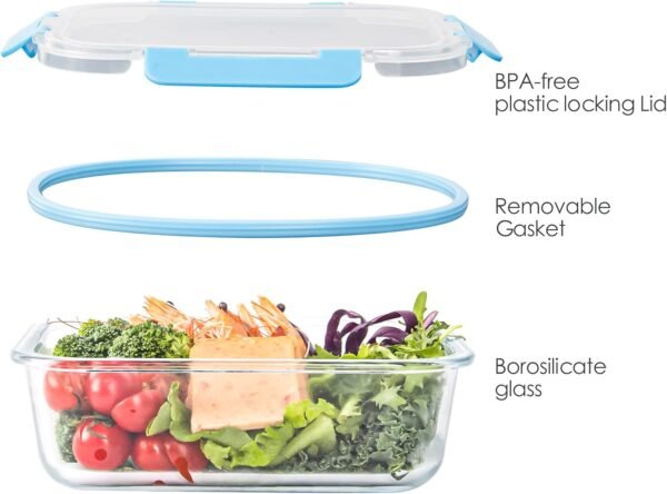 10 Pack Glass Food Storage Containers, Glass Meal Prep Containers with Lids Leak Proof, Clear Glass Bento Boxes for Adults, Microwave & Freezer Safe (34oz & 12oz) - Image 2