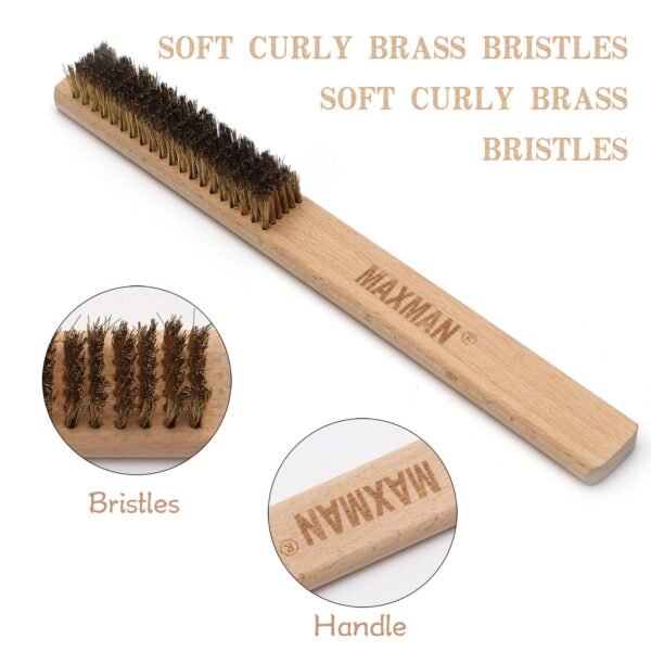 MAXMAN Copper Brass Brush, 20×6 Row Soft Bristle Wire Scratch Brushes with 10" Natural Beechwood Handle Barbell Brush for Cleaning Metal Surface Texturing, Removes Lint, 3Pcs - Image 5