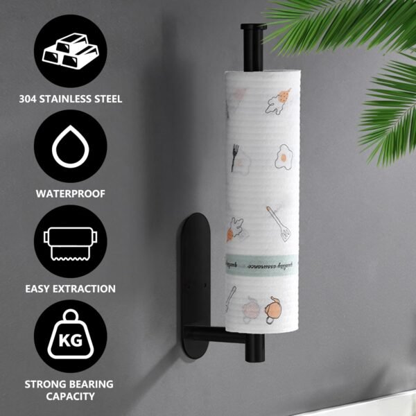 Paper Towel Holders for Kitchen, Adhesive Paper Towel Roll Rack for Bathroom Towel, Matte Black Paper Towel Holder 304 Stainless Steel, Under Cabinet Paper Towel Holder - Image 4