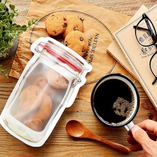 50Pcs Mason Jar Pattern Food Storage Bag Reusable Portable Stand Up Smell Proof Ziplock Bags Snack Saver Container Retail Package Bag Frosted Pouches Red 7.6×5.4in (19.5×13.7cm) - Image 2