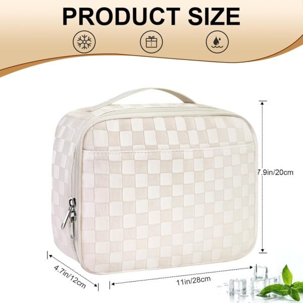 Mziart PU Leather Lunch Bag Lunch Box for Women Men, Reusable Lunch Tote Bags Meal Prep Containers Portable Leakproof Insulated Cooler Bag Food Handbags for Work Office Picnic Beach Travel (White) - Image 2